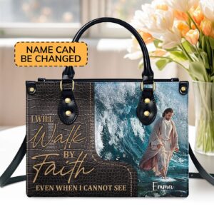 Unique Jesus Leather Handbag: Walk By Faith NUH262