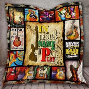 In Jesus Name Bass Guitar Quilt - Inspirational Musician Gift 1