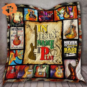 In Jesus Name Bass Guitar Quilt - Inspirational Musician Gift