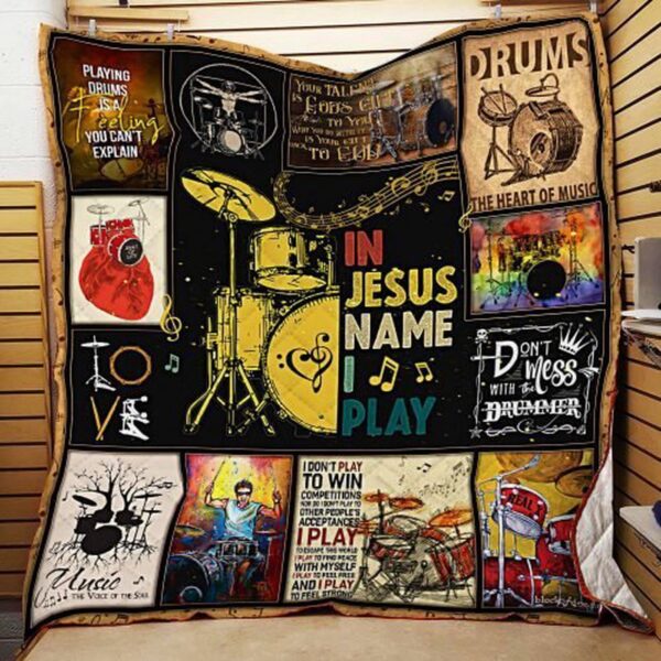 In Jesus Name I Play Drum Quilt Blanket