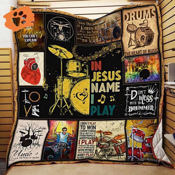 In Jesus Name I Play Drum Quilt Blanket
