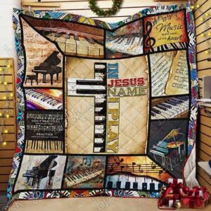 In Jesus Name I Play Guitar Quilt - Religious Musician Bedding 1