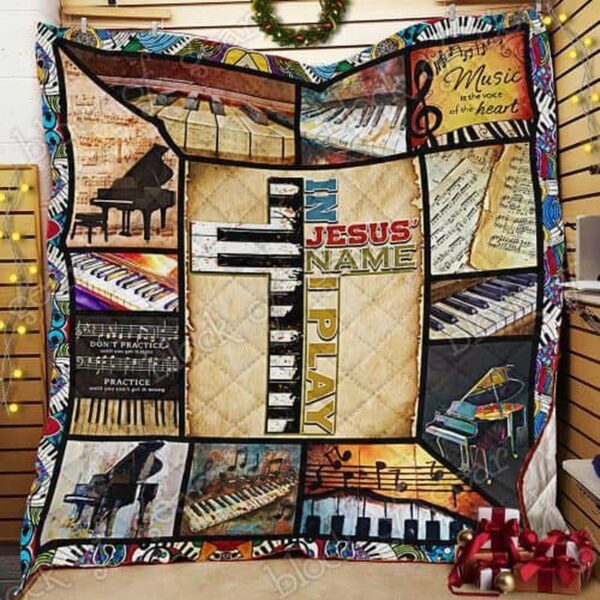 In Jesus Name I Play Guitar Quilt – Religious Musician Bedding