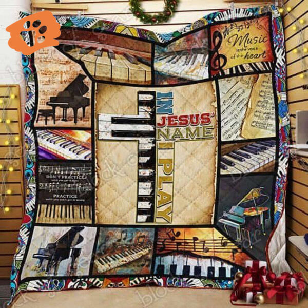 In Jesus Name I Play Guitar Quilt – Religious Musician Bedding