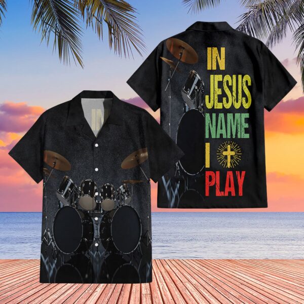In Jesus Name I Play T-shirt – Gift for Drum Lovers Jesus Unisex Polo Shirt for Summer Vacation
