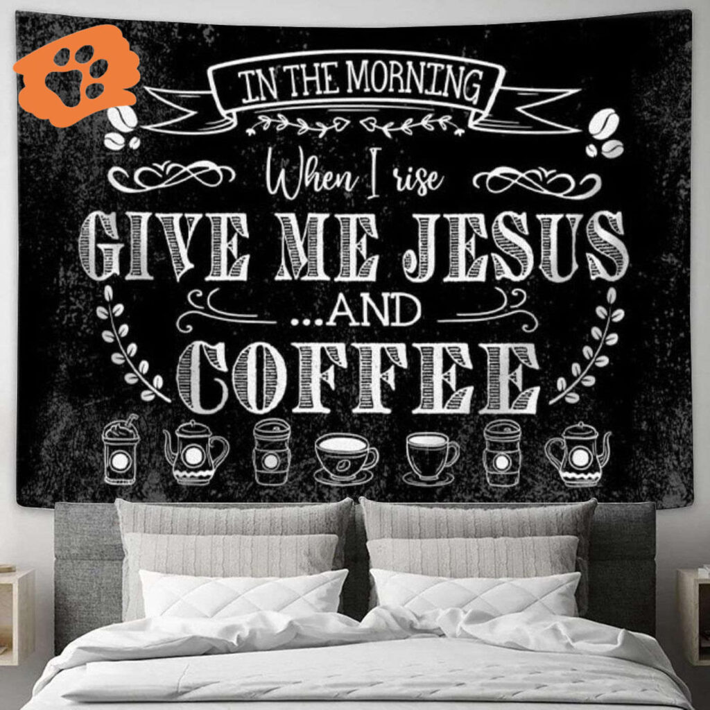 Jesus and Coffee Tapestry Wall Art Print – Christian Morning Decor Jesus and Coffee Tapestry Wall Art Print – Christian Morning Decor