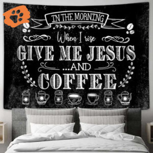Jesus and Coffee Tapestry Wall Art Print - Christian Morning Decor