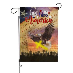 God Bless America Independence Day Flags with Jesus Cross - USA Declaration of Independence Garden Flag