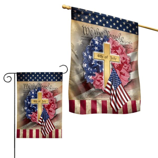 Jesus Cross 4th of July Flag for American Independence Day Celebration