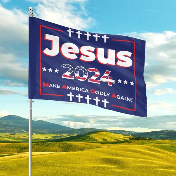 Jesus 2024 American Flag Yard Decor – Make America Godly Again with Christian House Flag for God Believers