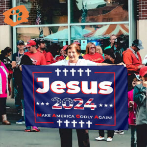 Jesus 2024 American Flag Yard Decor - Make America Godly Again with Christian House Flag for God Believers