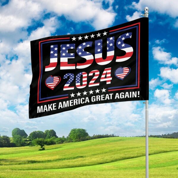 Jesus 2024 Garden Flag: Christian Make America Great Again House Banner – Patriotic Jesus Lover Gift