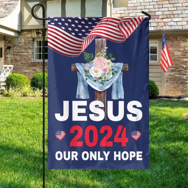 2024 Jesus Garden Flag: Christ Cross Flower American & God Patriotic House Decor for Jesus Lovers – Outdoor Gift
