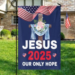 Jesus 2025 Garden Flag: Christ Cross Flower American Flag for Outdoor Yard Decor - Jesus Lovers Gift 1
