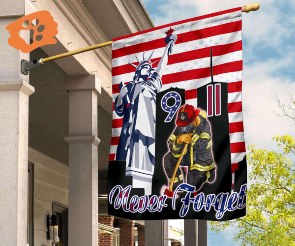 Jesus 9-11 Never Forget Firefighter Flag 911 Twin Towers Liberty USA Flag September 11 Hanging
