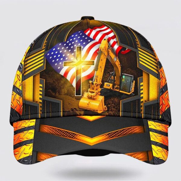 Jesus American Flag Excavator Baseball Cap – Christian Hats for Men and Women Trucker Classic Hats Gift
