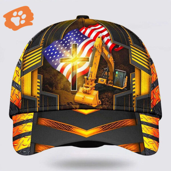 Jesus American Flag Excavator Baseball Cap – Christian Hats for Men and Women Trucker Classic Hats Gift