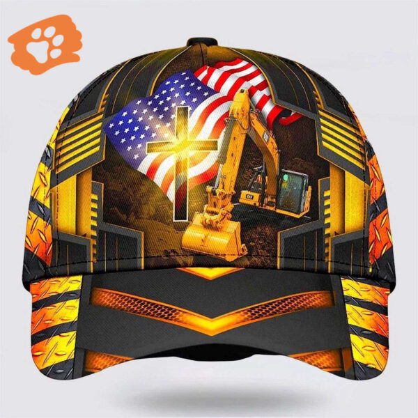 Jesus American Flag Excavator Baseball Cap Hat  Trucker Classic Hats Gift
