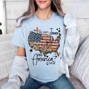 Jesus American Flag Cross Shirt She Loves Jesus & America Sweatshirt US Pride Hoodie Independence Day Gifts 1