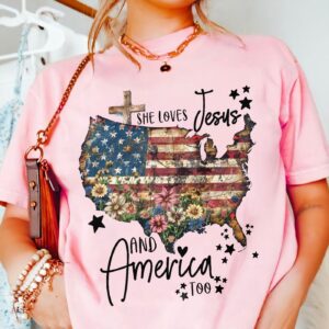 Jesus American Flag Cross Shirt She Loves Jesus & America Sweatshirt US Pride Hoodie Independence Day Gifts 3
