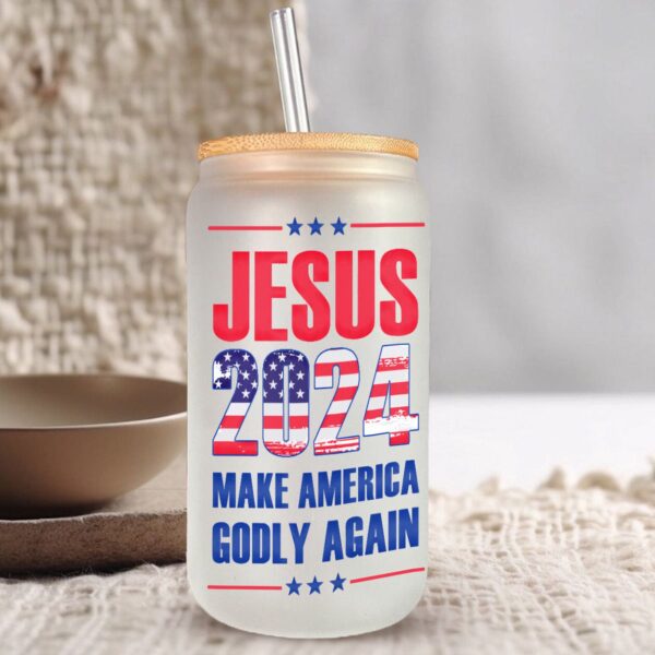 Jesus American Flag Glass Can & 2024 Make America Godly Again Coffee Cup Gift Set