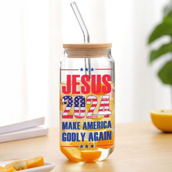 Jesus American Flag Glass Can & 2024 Make America Godly Again Coffee Cup Gift Set