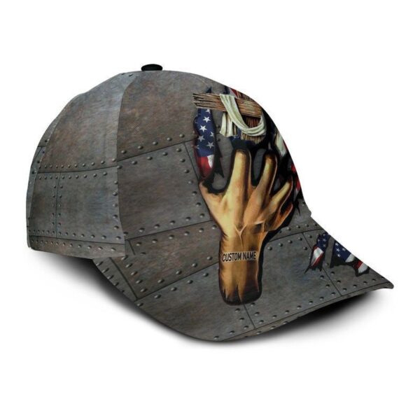 Jesus American Flag Metal Background Hand Claw Custom Name 3D Hat Classic Cap, Jesus cap