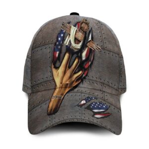 Jesus American Flag Metal Background Hand Claw Custom Name 3D Hat Classic Cap, Jesus cap
