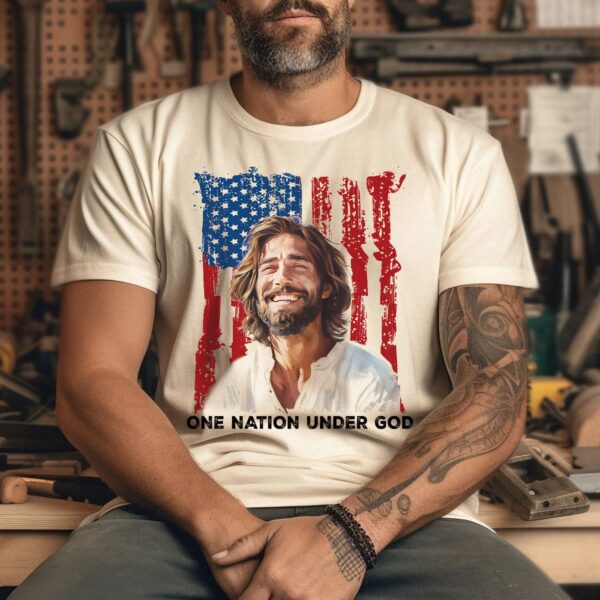 Jesus American Flag Shirt & Hoodie Set – One Nation Under God Sweatshirt Mug Cup – Perfect Independence Day Gift for Jesus Lover!