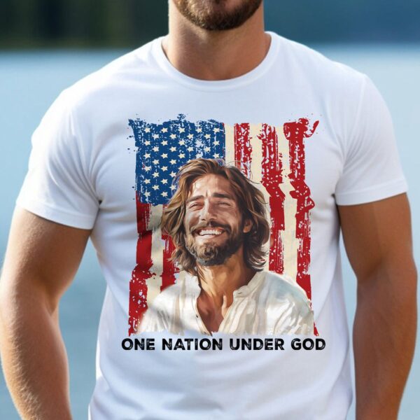 Jesus American Flag Shirt & Hoodie Set – One Nation Under God Sweatshirt Mug Cup – Perfect Independence Day Gift for Jesus Lover!