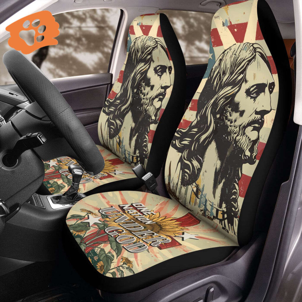 Jesus American Flag Sunflower Car Seat Cover – One Nation Under God Cross Protector Independence Day Gift Jesus American Flag Sunflower Car Seat Cover – One Nation Under God Cross Protector Independence Day Gift