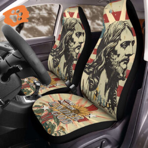 Jesus American Flag Sunflower Car Seat Cover - One Nation Under God Cross Protector Independence Day Gift