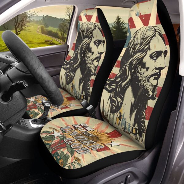 Jesus American Flag Sunflower Car Seat Cover One Nation Under God Front Seat Protector – Independence Day Gift