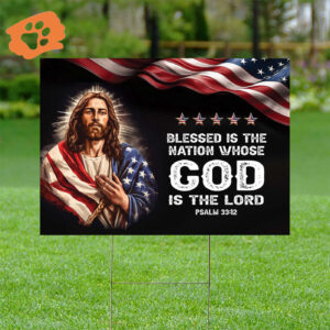 Jesus American Flag Yard Sign Patriotic Metal Sign for Christian Outdoor Garden