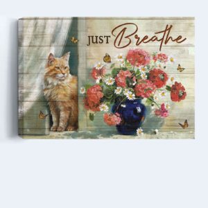 Jesus and Cat Landscape Poster Home Decor Gift - Stunning Flower Painting Monarch Butterfly Maine Coon - Gift for Christian and Cat Lovers 1