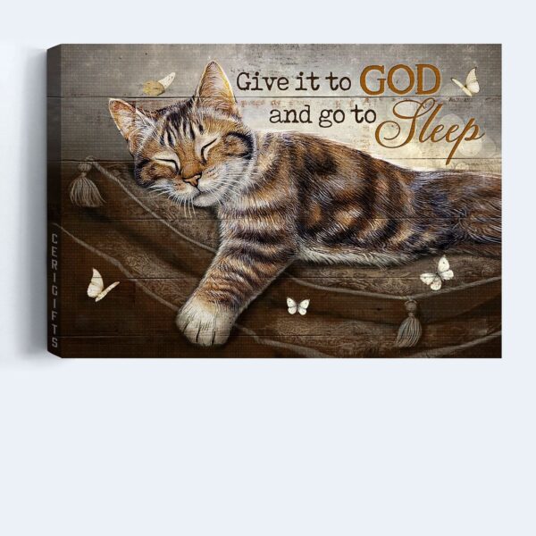 Jesus And Cat Landscape Poster Home Decor Gift – Sweet Dream Sleeping Cat White Butterfly – Perfect Gift For Christian and Cat Lovers