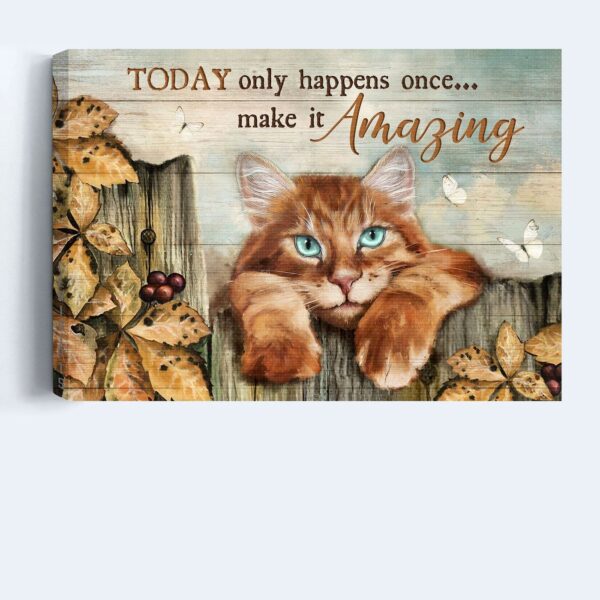 Jesus and Cat Landscape Poster – Tabby Cat White Butterfly Garden Fence – Gift for Christian & Cat Lovers – Today Only Happens Once