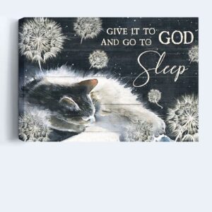 Jesus and Cat Landscape Poster - White Cat Painting Dandelion Drawing Night Sky - Christian Gift for Cat Lovers - Home Decor 1