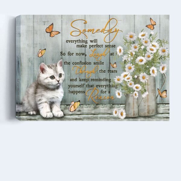 Jesus and Cat Landscape Poster Home Decor Gift – White Cat Pretty Daisy Vase – Perfect Gift for Christian and Cat Lovers