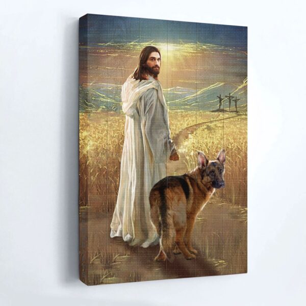 Jesus & German Shepherd Walking Poster – Christian Home Decor Gift for Dog Lovers