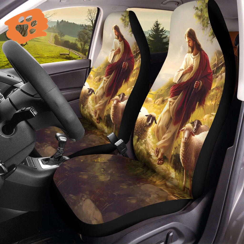 Jesus And Lamb Car Seat Cover, Lamb Of God Front Seat Covers, God Christian Seat Protectors Jesus And Lamb Car Seat Cover, Lamb Of God Front Seat Covers, God Christian Seat Protectors
