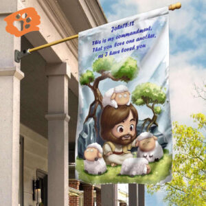 Jesus And Lambs John 15:12 This Is My Commandment Flag Bible Verse Christian Home Decor