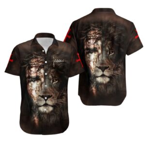 Jesus and Lion 3D All Over Printed Hawaii Shirt - Unique Christian Apparel 1