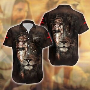 Jesus and Lion 3D All Over Printed Hawaii Shirt - Unique Christian Apparel