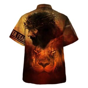 Faith Over Fear: Jesus And Lion Christian Hawaiian Shirt for Men - Perfect Gift for Christian 1