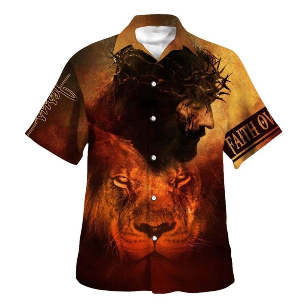 Faith Over Fear: Jesus And Lion Christian Hawaiian Shirt for Men – Perfect Gift for Christian Faith Over Fear: Jesus And Lion Christian Hawaiian Shirt for Men – Perfect Gift for Christian