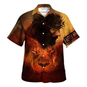 Faith Over Fear: Jesus And Lion Christian Hawaiian Shirt for Men - Perfect Gift for Christian