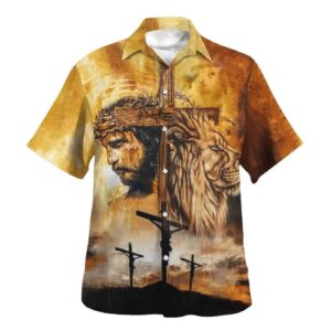 Jesus Lion Christian Cross Hawaiian Shirt for Men - Perfect Gift for Christians