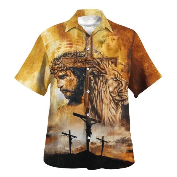Jesus Lion Christian Cross Hawaiian Shirt for Men – Perfect Gift for Christians