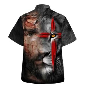 Christian Cross Hawaiian Shirt for Men - Jesus & Lion King Design Perfect Gift for Christians 1
